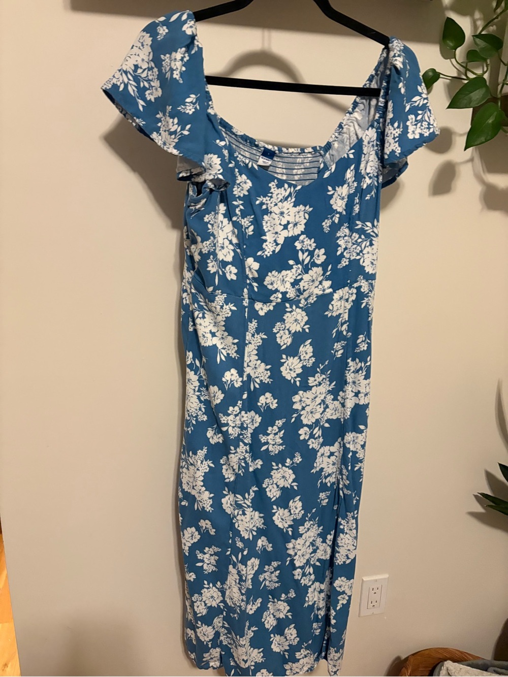 Old Navy Blue Floral Square-Neck Midi Dress
